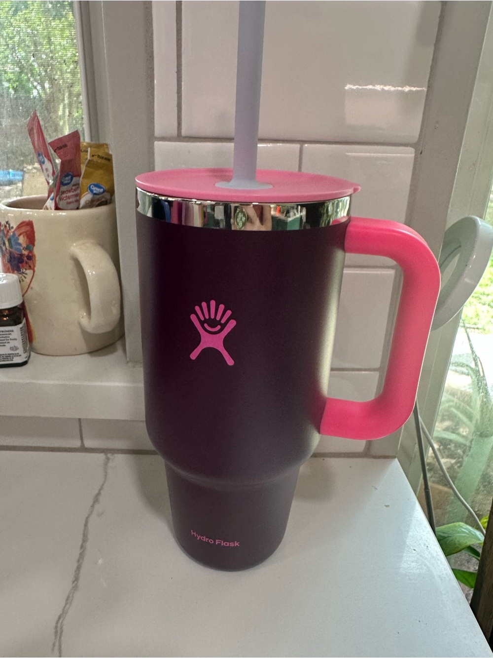 Hydro Flask Travel Tumbler in Plum with Pink Accents 32oz